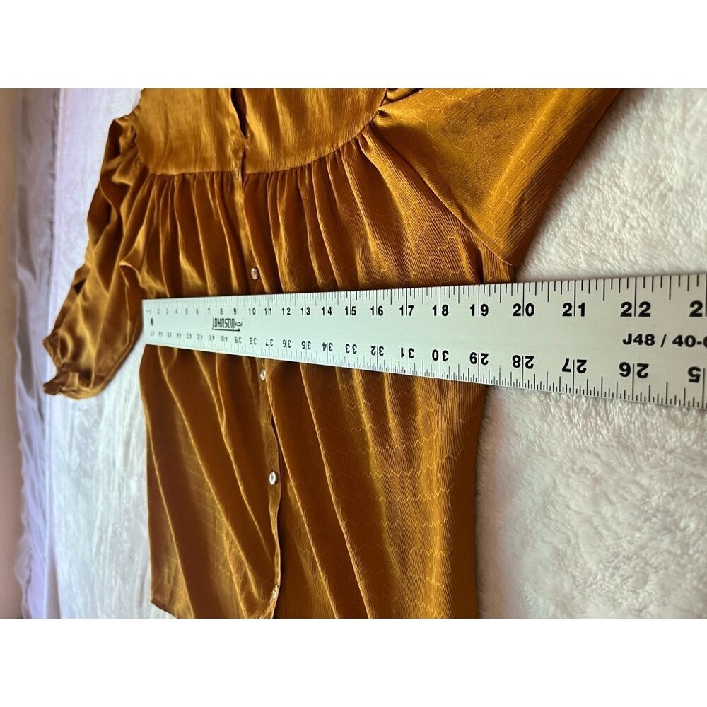 Oscar De La Renta Sport Mustard Button-Up Blouse Size 6 Textured Long Sleeve - Picture 5 of 7